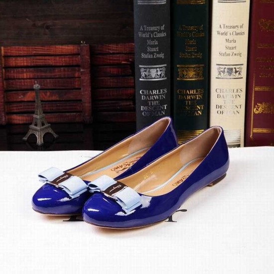Salvatore Ferragamo Varina Flats Shoes Blue-SFW-K2656