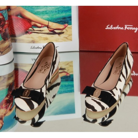 Ferragamo Shoes Vara Bow Zebra Stripe Sale-SFW-K3424